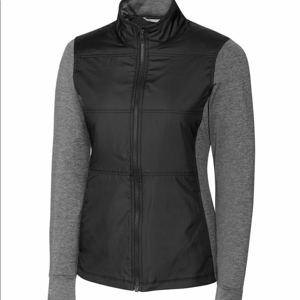 NWT Cutter & Buck DryTec Stealth Full Zip Wind Knit Black & Gray Jacket Large